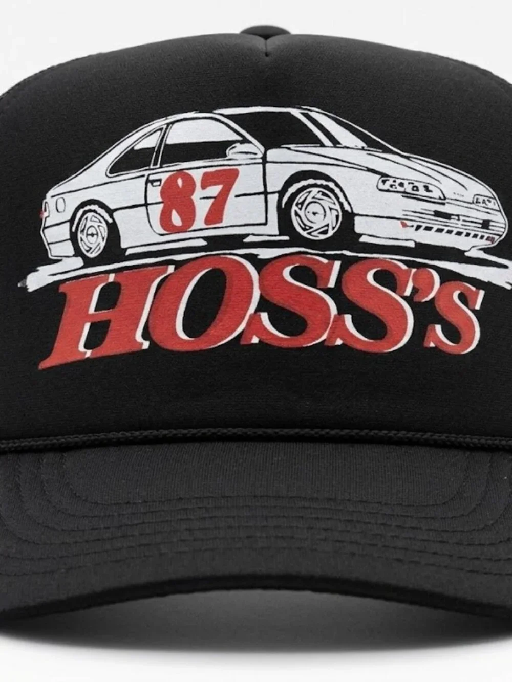 Hoss's 87 Race Car Printed Black Foam Rope Trucker Hat Snapback Cap New 80s USA